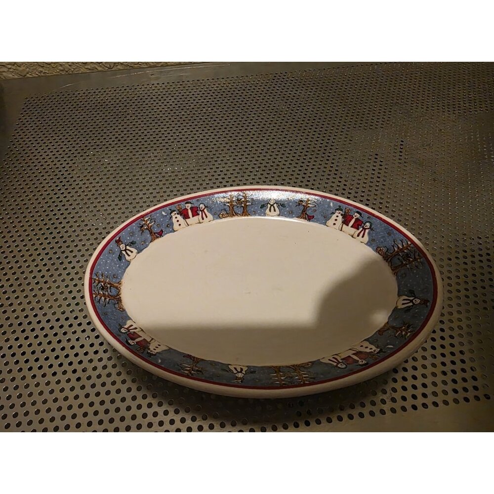 Sakura Snowman Oval Appetizer Bread Plate Holiday Vintage
